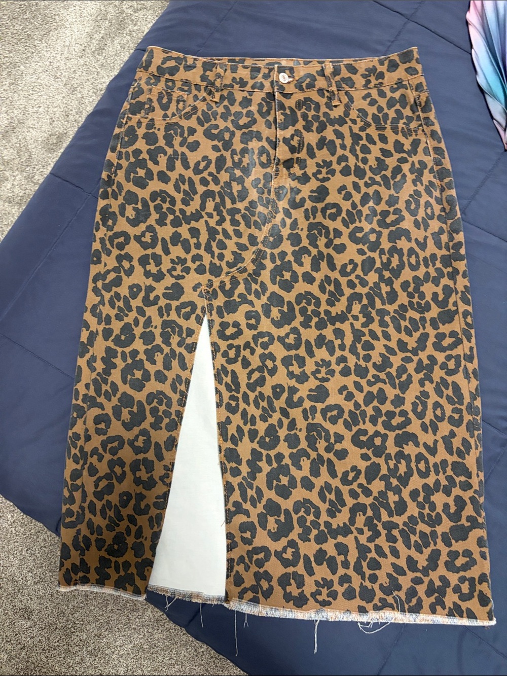 Leopard Print Front-Slit Pencil Skirt - Brown/Black